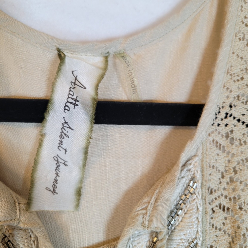 Aratta Silent Journey Women Crochet Lace Beaded Tank Maxi Dress Size Large Beige - Picture 2 of 11